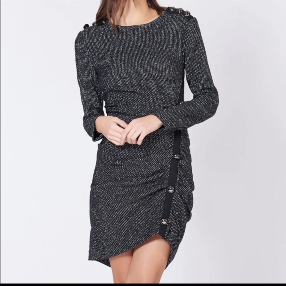 Veronica Beard Black & Silver Ruched Metallic Ira Dress 2 - Picture 2 of 16